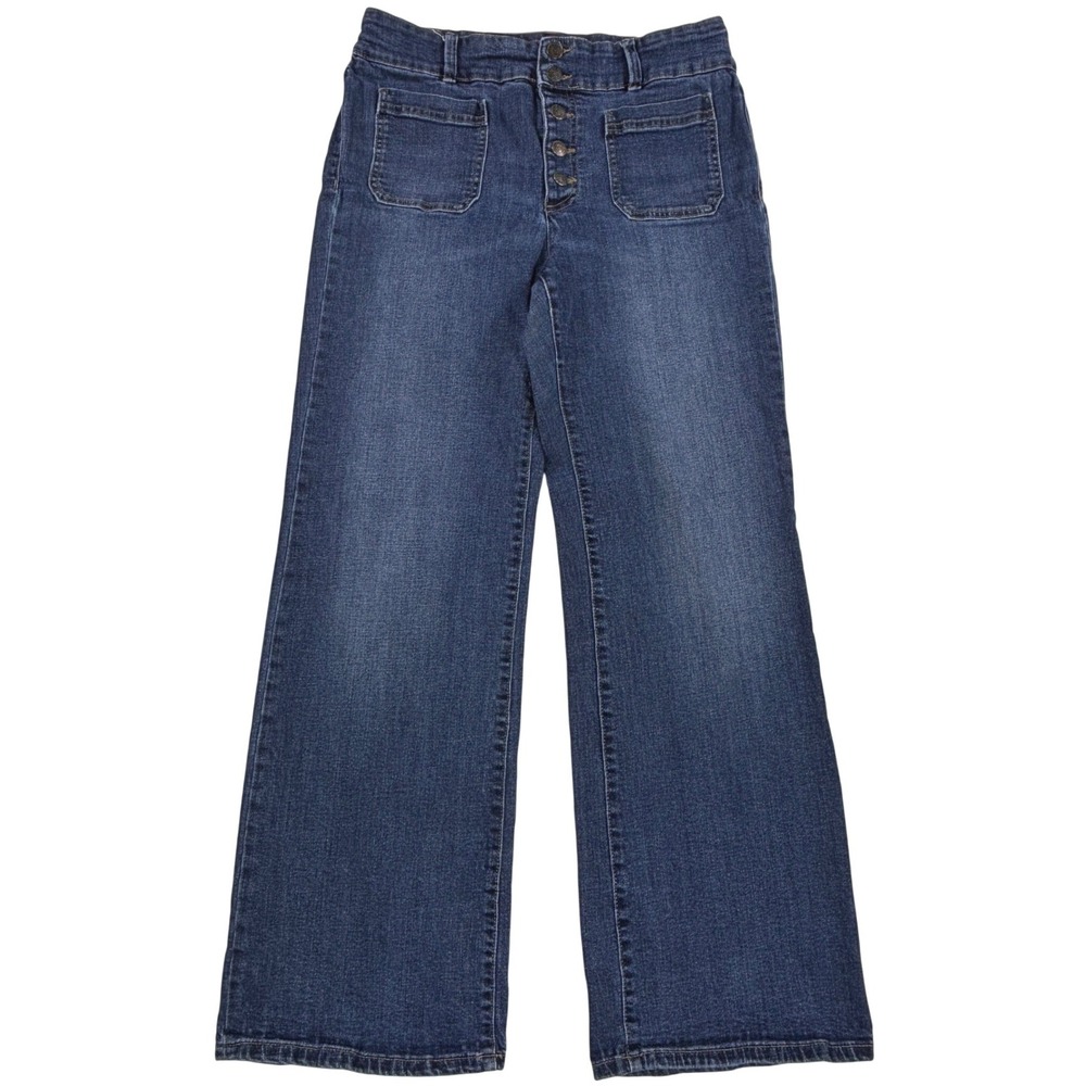 Chaps Womens Wide Leg Jeans Blue High Rise Button Fly Nautical Look Size 12